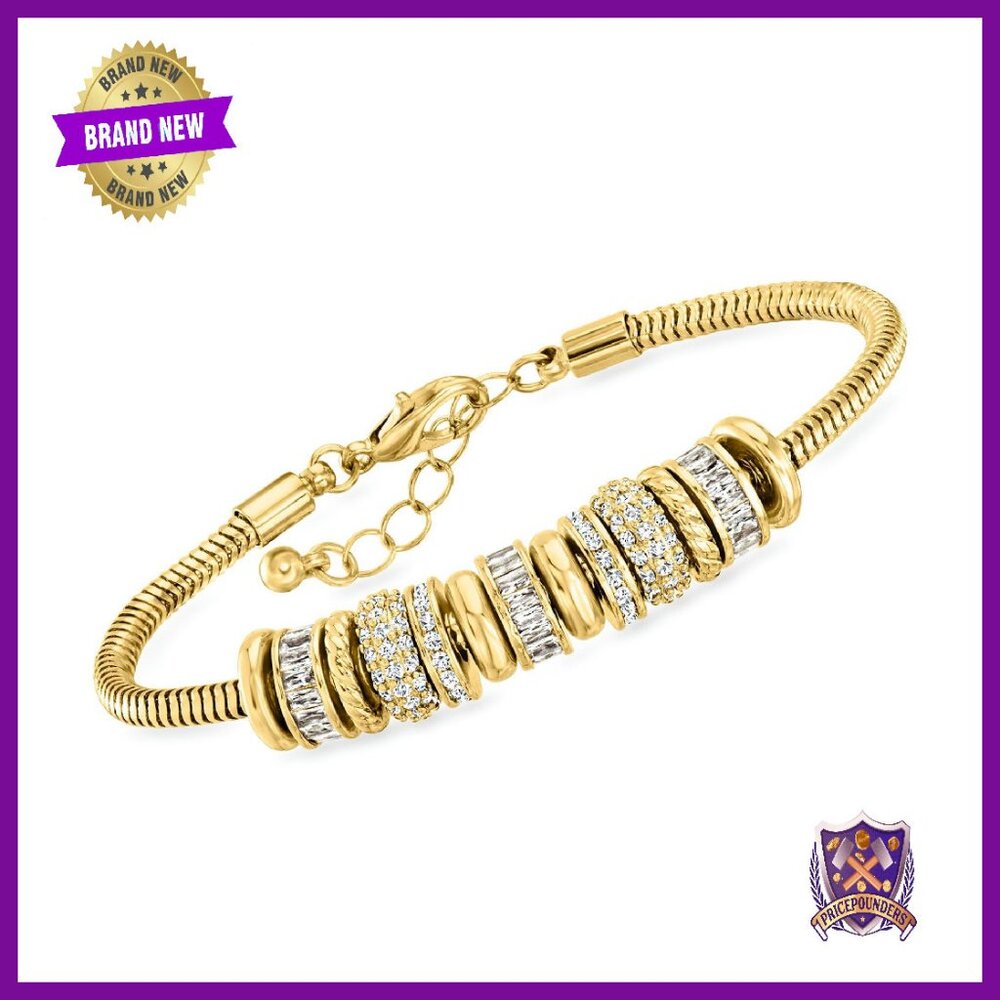 7-Inch Gold-Plated Rondelle Bracelet With Cubic Zirconia Gemstones